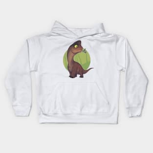 Delicate Dino: The Herbivore with Green Leaves Kids Hoodie